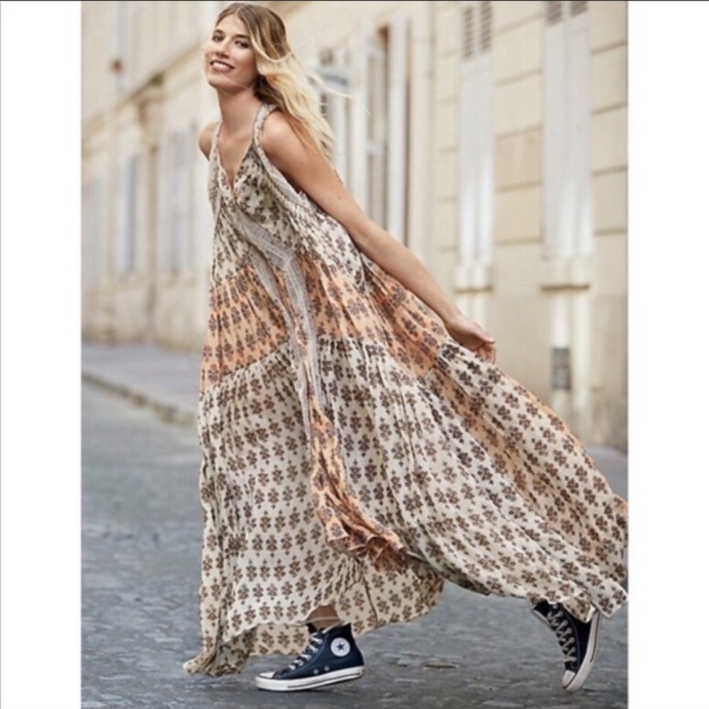 Free People Cream and Tan Boho Maxi Dress